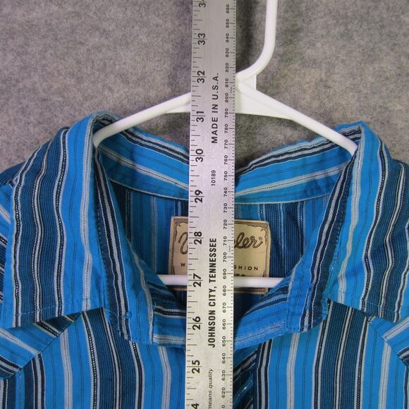 Vintage Wrangler Shirt Mens Large Blue Striped Western Snap Pearl Pockets 70s - Picture 4 of 8